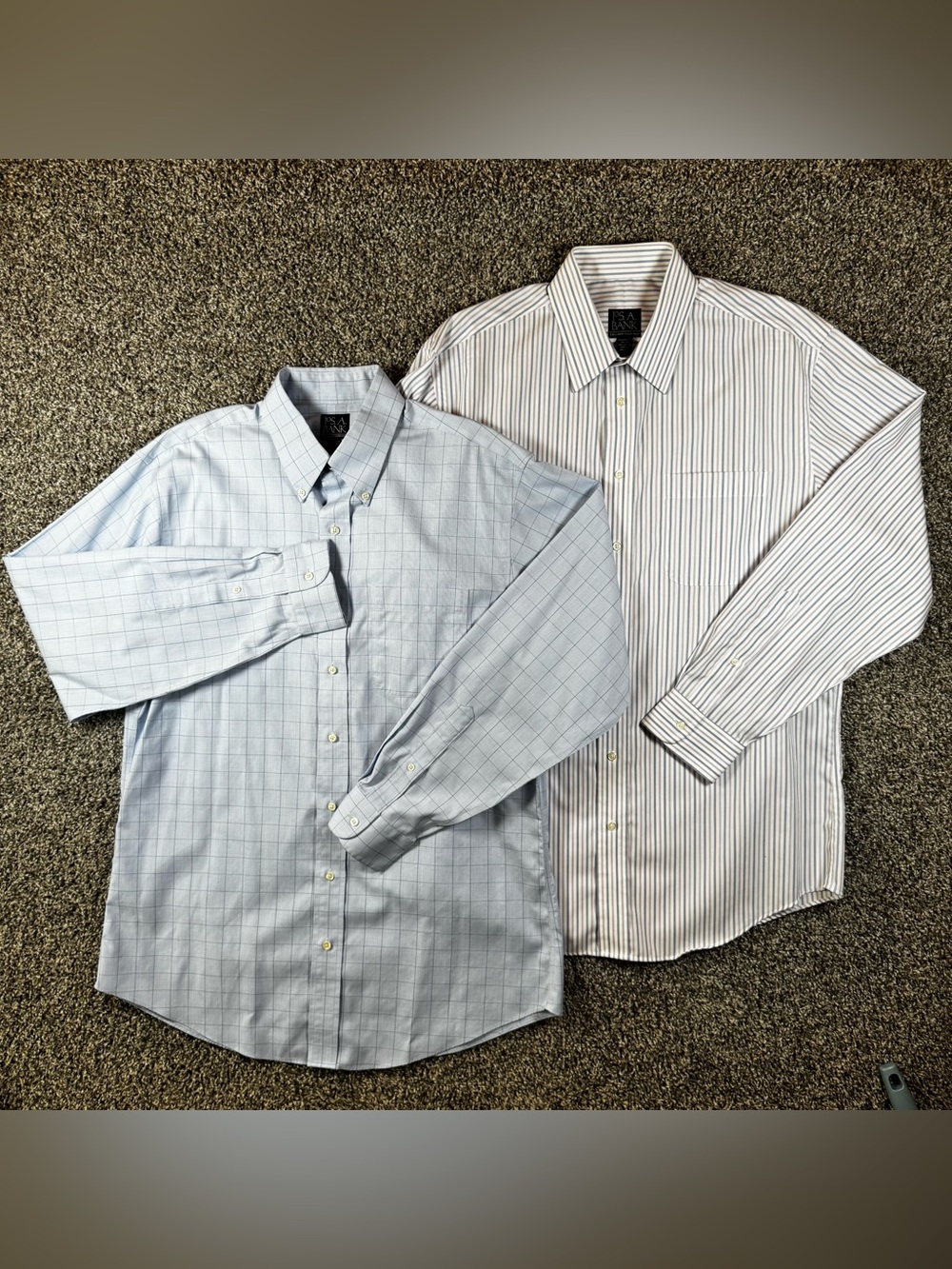 Jos. A. Bank Dress Shirt Men 16.5-35 Blue White Lot 2 Excellent Tailored Fit